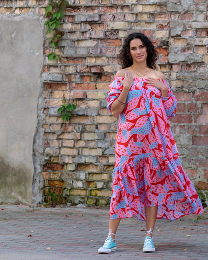 Midi Dress in Cotton "Pink Oshu"