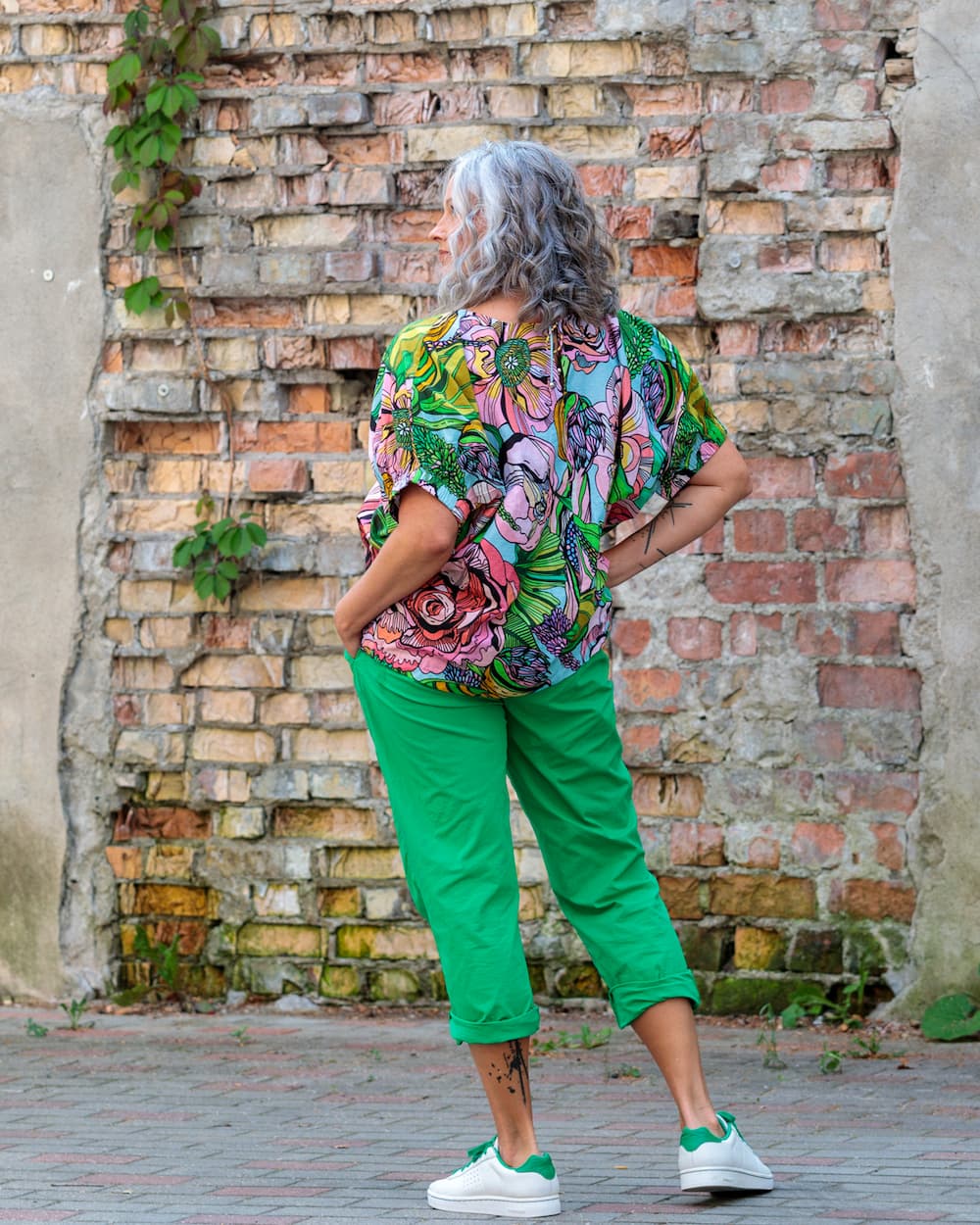 Top in Cotton "Pink Green Flower"