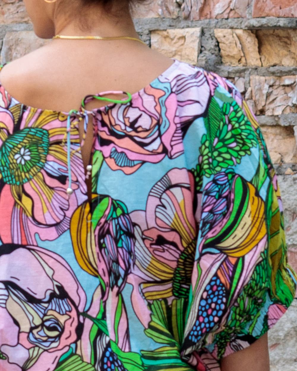 Top in Cotton "Pink Green Flower"