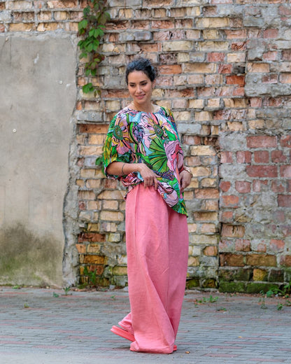 Top in Cotton "Pink Green Flower"