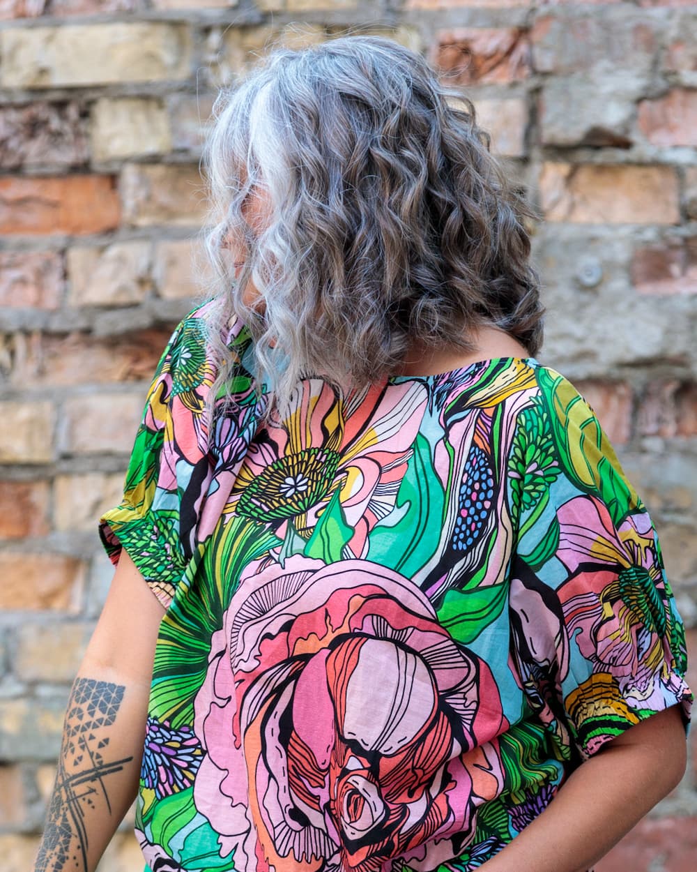 Top in Cotton "Pink Green Flower"