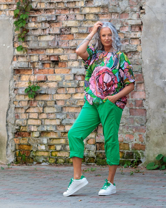 Top in Cotton "Pink Green Flower"