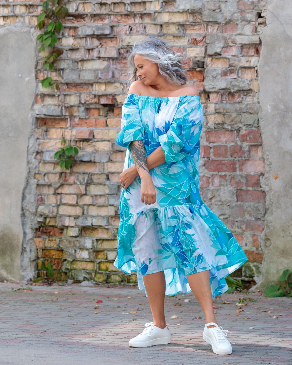 Midi Dress in Cotton "Aquamarine"