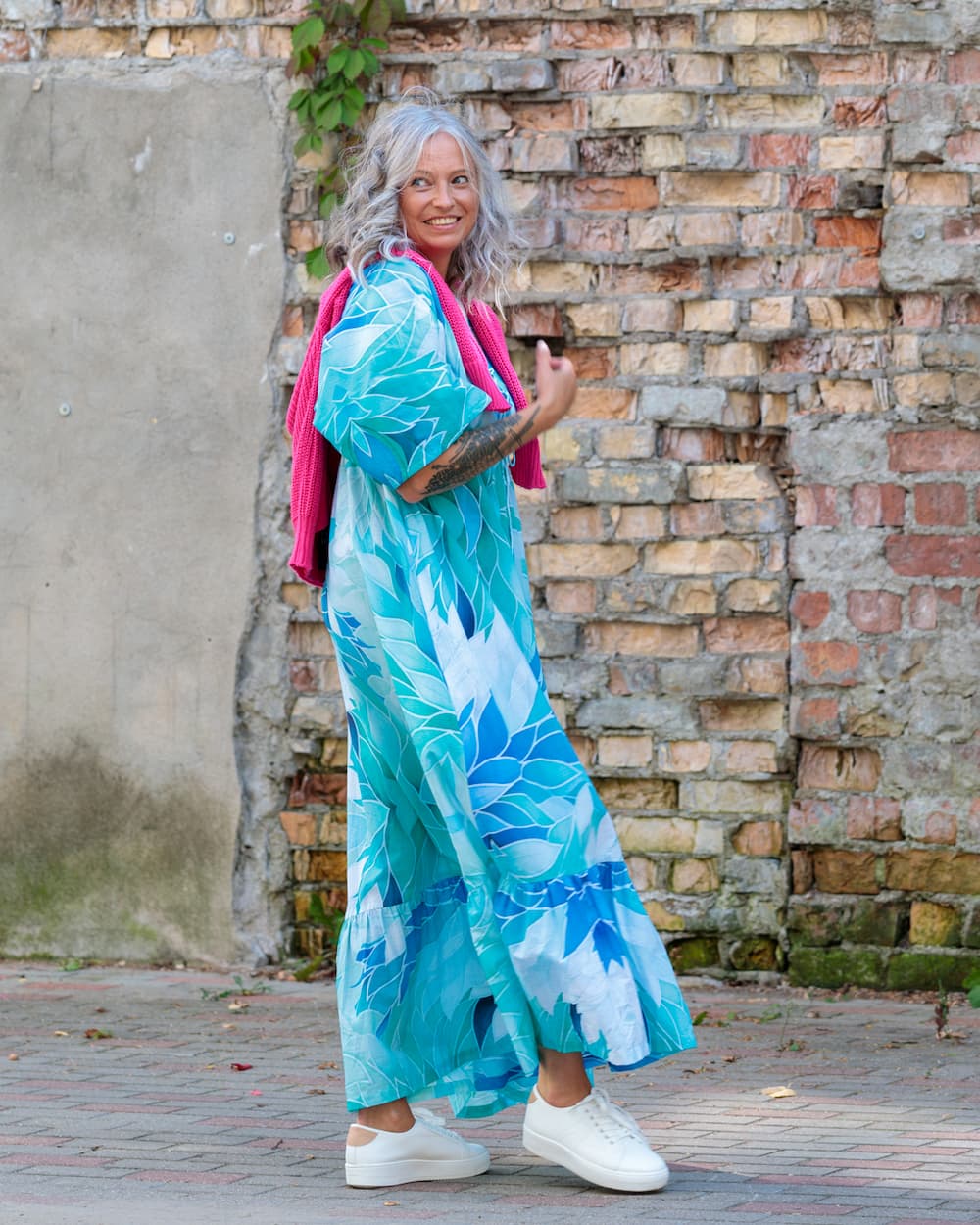 Long Dress in Cotton "Aquamarine"