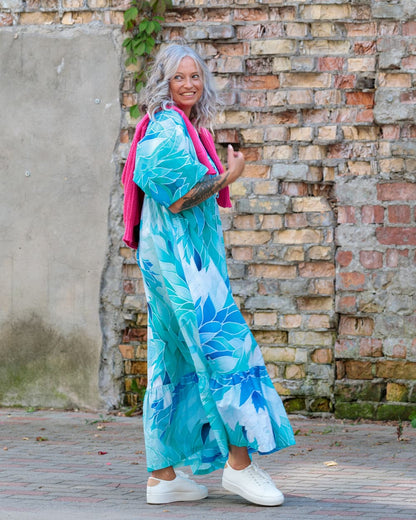 Long Dress in Cotton "Aquamarine"