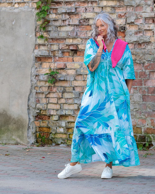 Long Dress in Cotton "Aquamarine"