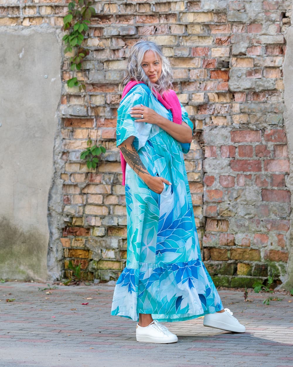 Long Dress in Cotton "Aquamarine"