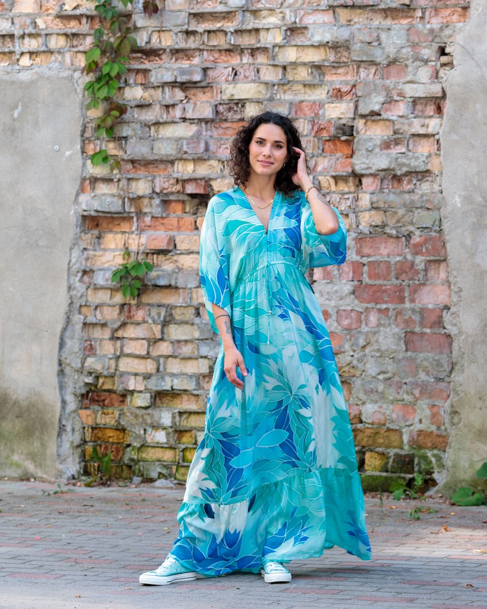 Long Dress in Cotton "Aquamarine"