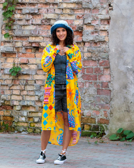 Shirtdress in Cotton "Yellow Cats"