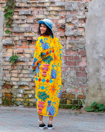 Shirtdress in Cotton "Yellow Cats"