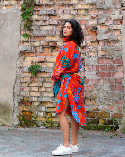 Shirtdress in Cotton "Red Cats"