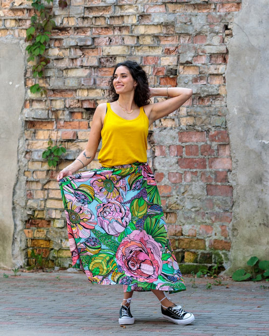 Skirt in Cotton "Pink Green Flower"
