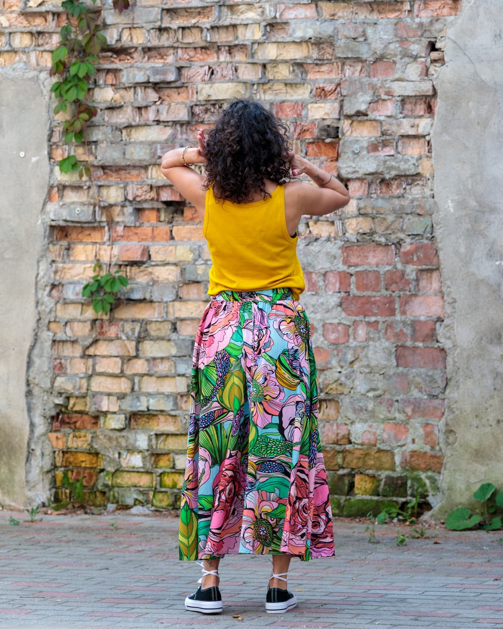 Skirt in Cotton "Pink Green Flower"