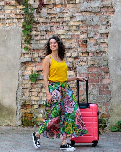 Skirt in Cotton "Pink Green Flower"