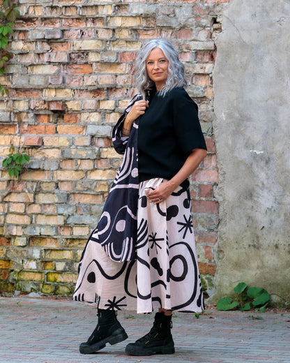 Skirt in Cotton "White with Abstract Stripes"