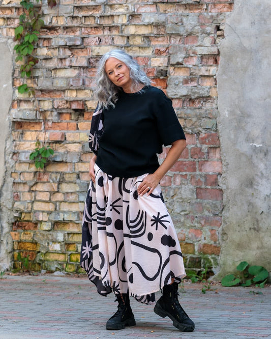 Skirt in Cotton "White with Abstract Stripes"