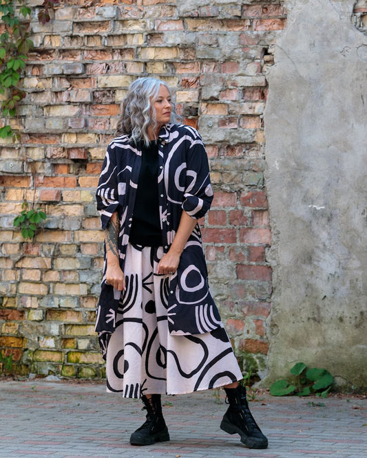 Shirtdress in Cotton "Black with Abstract Stripes"