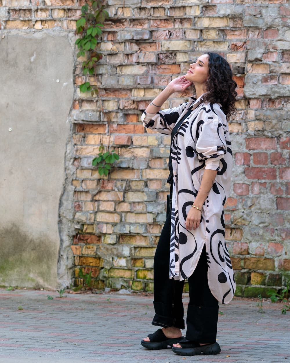 Shirtdress in Cotton "White with Abstract Stripes"