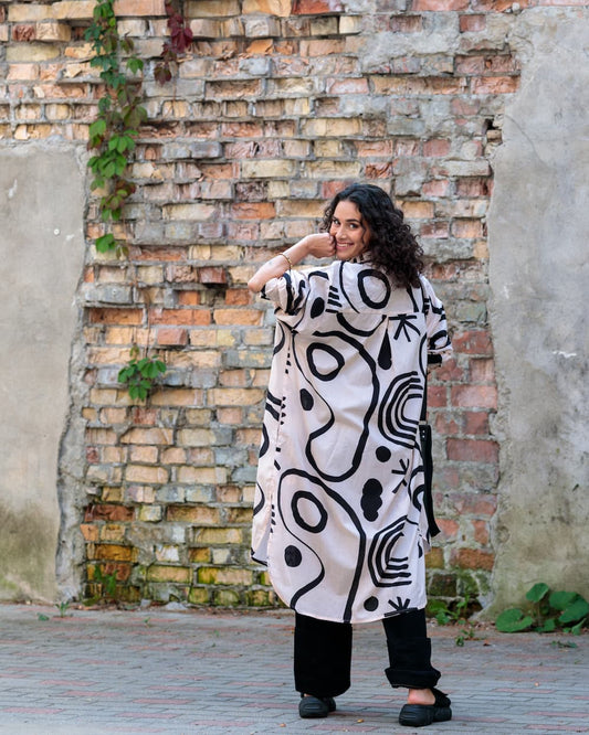 Shirtdress in Cotton "White with Abstract Stripes"