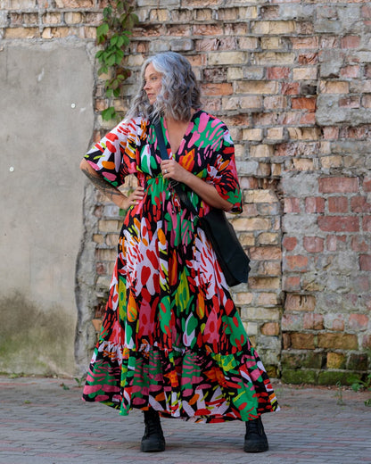 Long Dress in Cotton "Bright on Black"