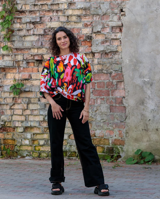 Top in Cotton "Bright on Black"