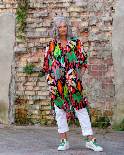 Shirtdress in Cotton "Bright on Black"
