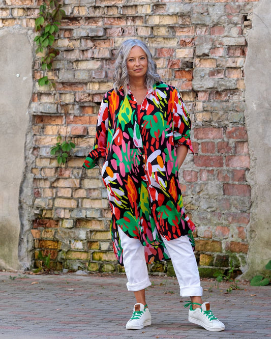 Shirtdress in Cotton "Bright on Black"