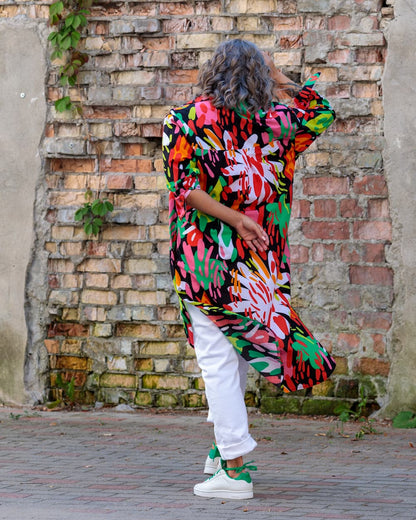 Shirtdress in Cotton "Bright on Black"