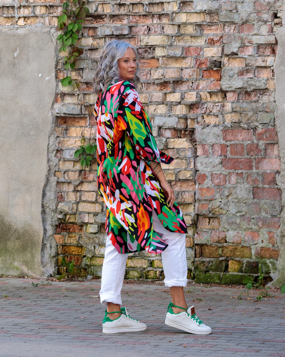 Shirtdress in Cotton "Bright on Black"