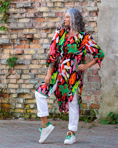 Shirtdress in Cotton "Bright on Black"