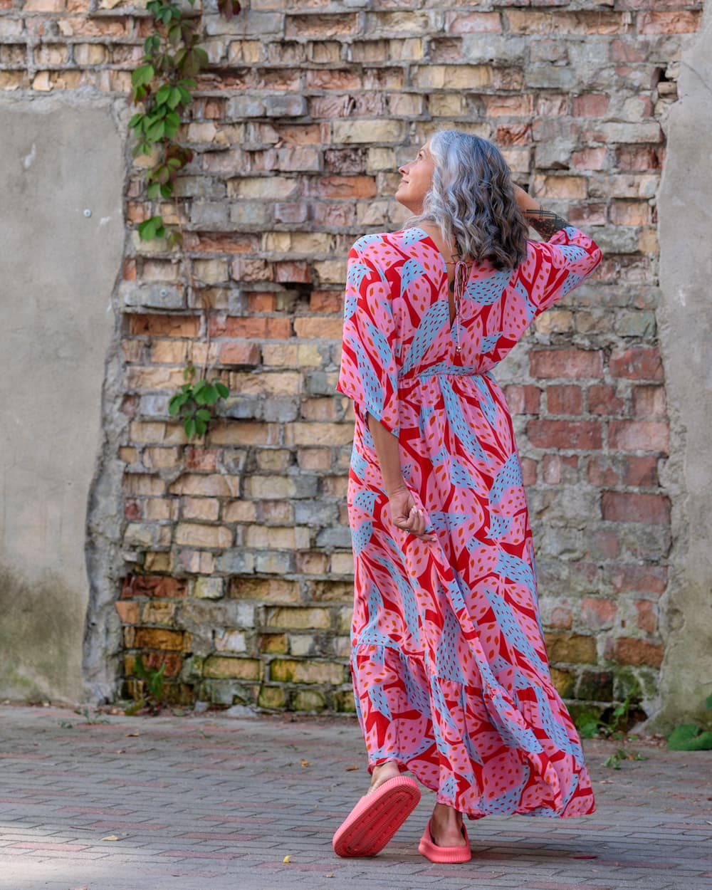 Long Dress in Silk "Pink Oshu"