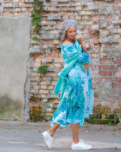 Midi Dress in Cotton "Aquamarine"