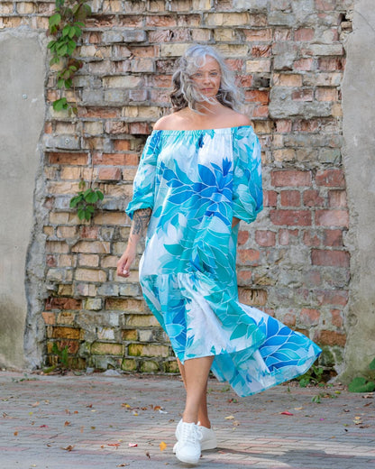 Midi Dress in Cotton "Aquamarine"